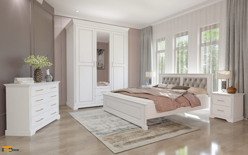 Darius Velvet White Bedroom, solid lime wood