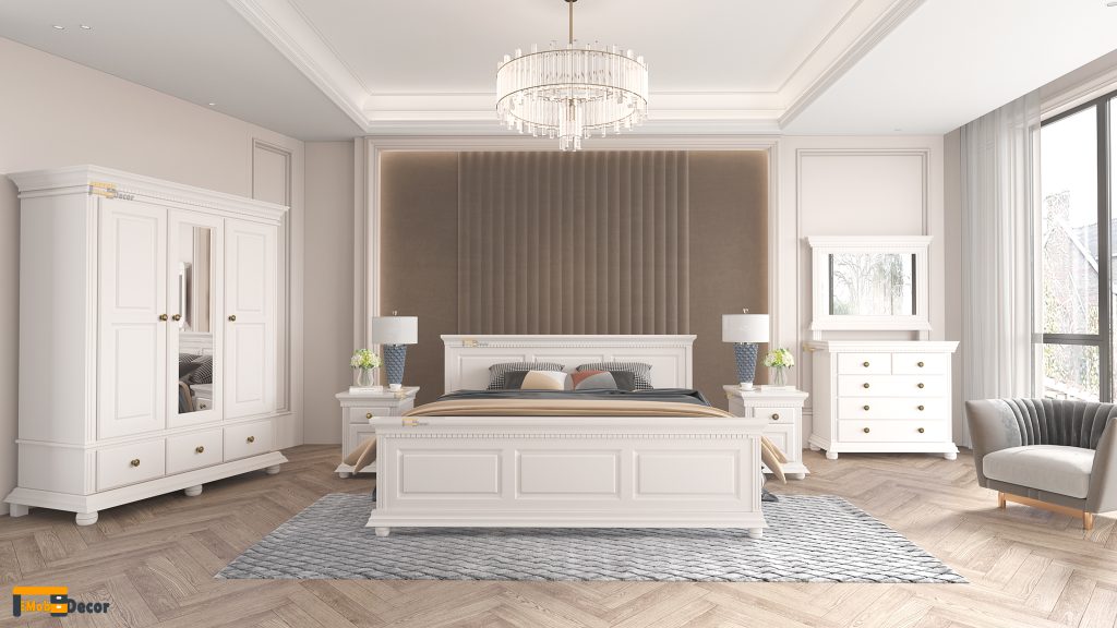 Luxus wooden bedroom, white and maximum wood with 3 -smelling wardrobe