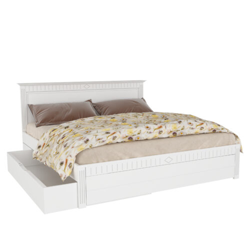 Adele bed with side drawer in solid wood