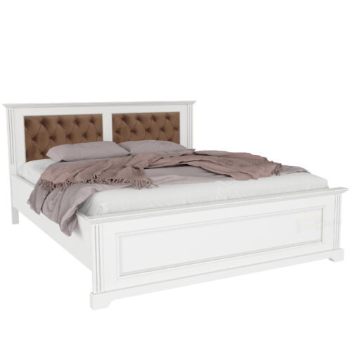 Darius bed padded tobacco, solid wood, white